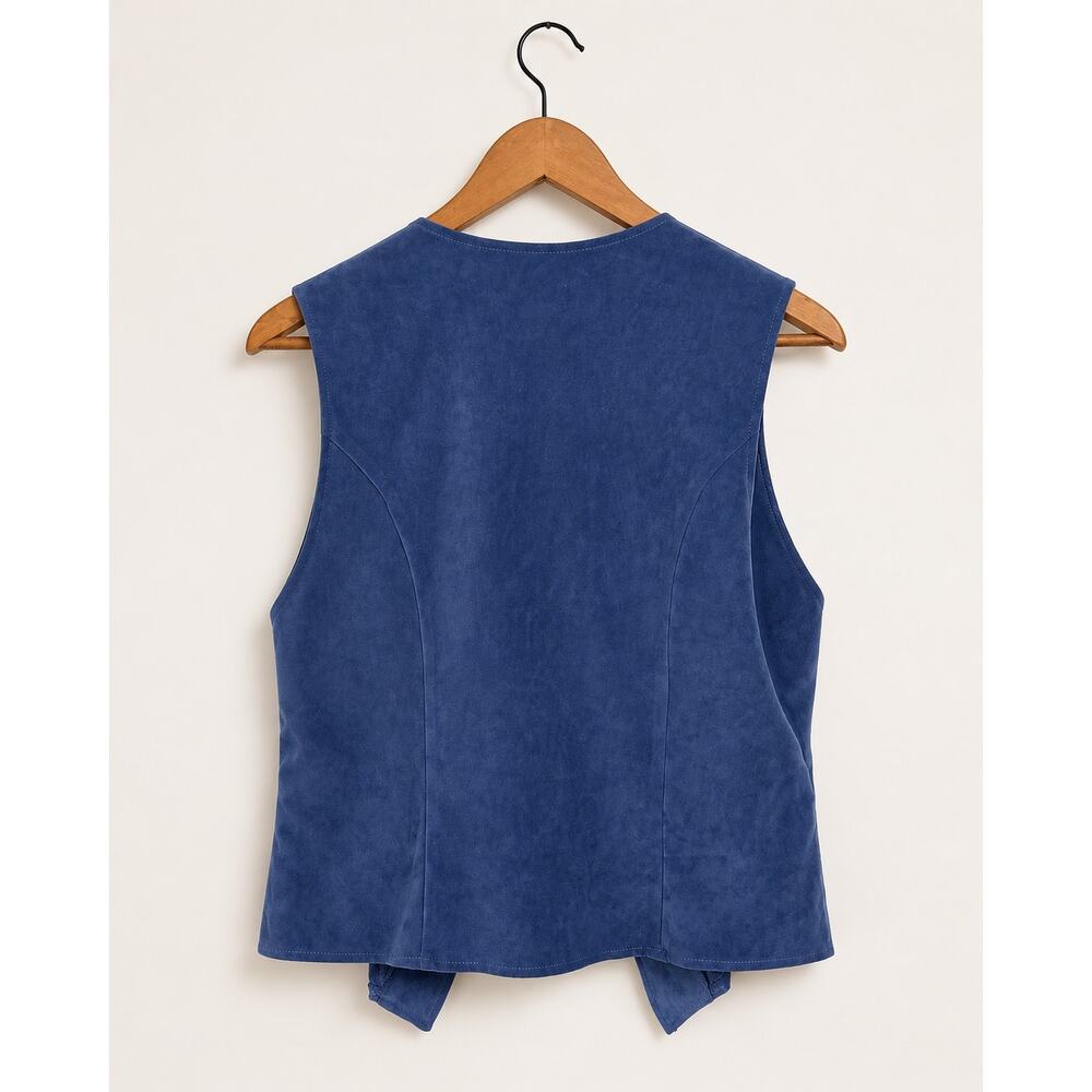 New Frontier Womens Blue Faux Suede Western Vest Western Boho Cowgirl Size M - Picture 2 of 4